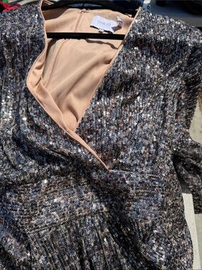 ONES33 Sequin Cocktail Dress in Champagne and Silver